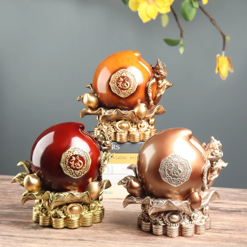 Imagem -04 - Chinese Peach Shape Piggy Bank Ornamento Resina Home Porch Desktop Acessórios Decoração do Hotel Figurinhas Artesanato Novo