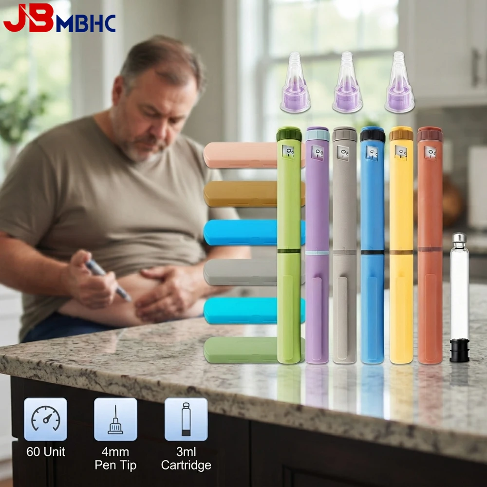 60 Unit Reusable Peptide Pen Injector with 3PCS 4mm Tips 1PC 3ml Cartridge & Protect Case, Adjustable Injection Pen, Clear Scale