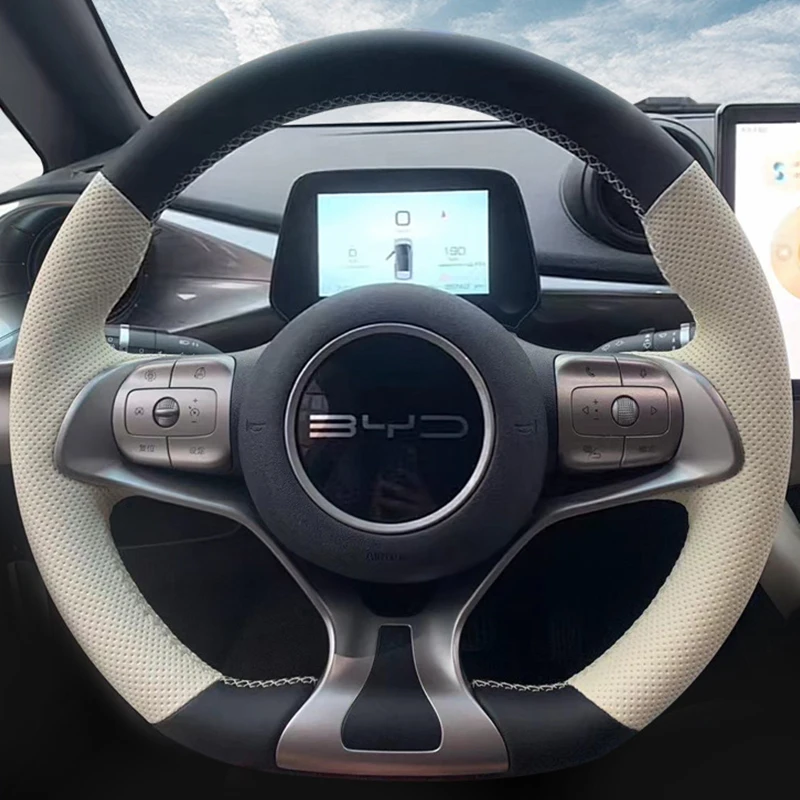Car Anti-Slip Microfiber Leather Steering wheel Cover for BYD Atto 3 Yuan Plus Steering Wheel Cover HandSewn Protective Cover