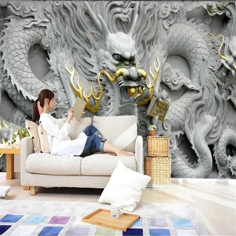 Papier Peint Photo Dragon en Relief 3D de Style Chinois Personnalisé, Décoration de Luxe pour Maison, Hôtel, Restaurant, Entrée, Allée