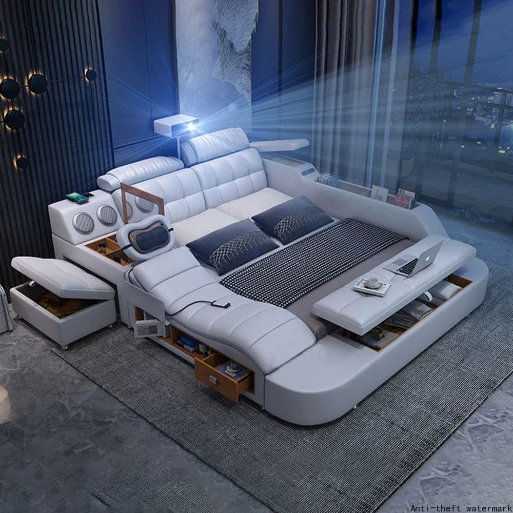 Hot-selling products in 2025: Customizable smart leather bed, multi-functional ultimate bed, massage tatami.