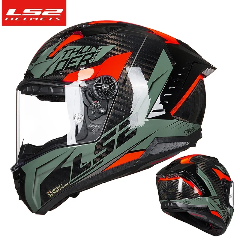 Commerci all'ingrosso LS2 FF805 THUNDER casco moto in fibra di carbonio caschi integrali Visiera antiappannamento lente Auto da corsa cascos para moto