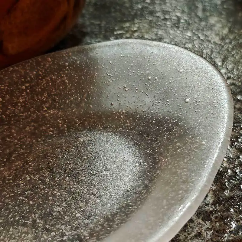 Japanese Style Oval Bubble Glass Plate, Sushi Dessert Fruit Salad Dish, Jewelry & Trinket Storage Tray for Desktop Decoration
