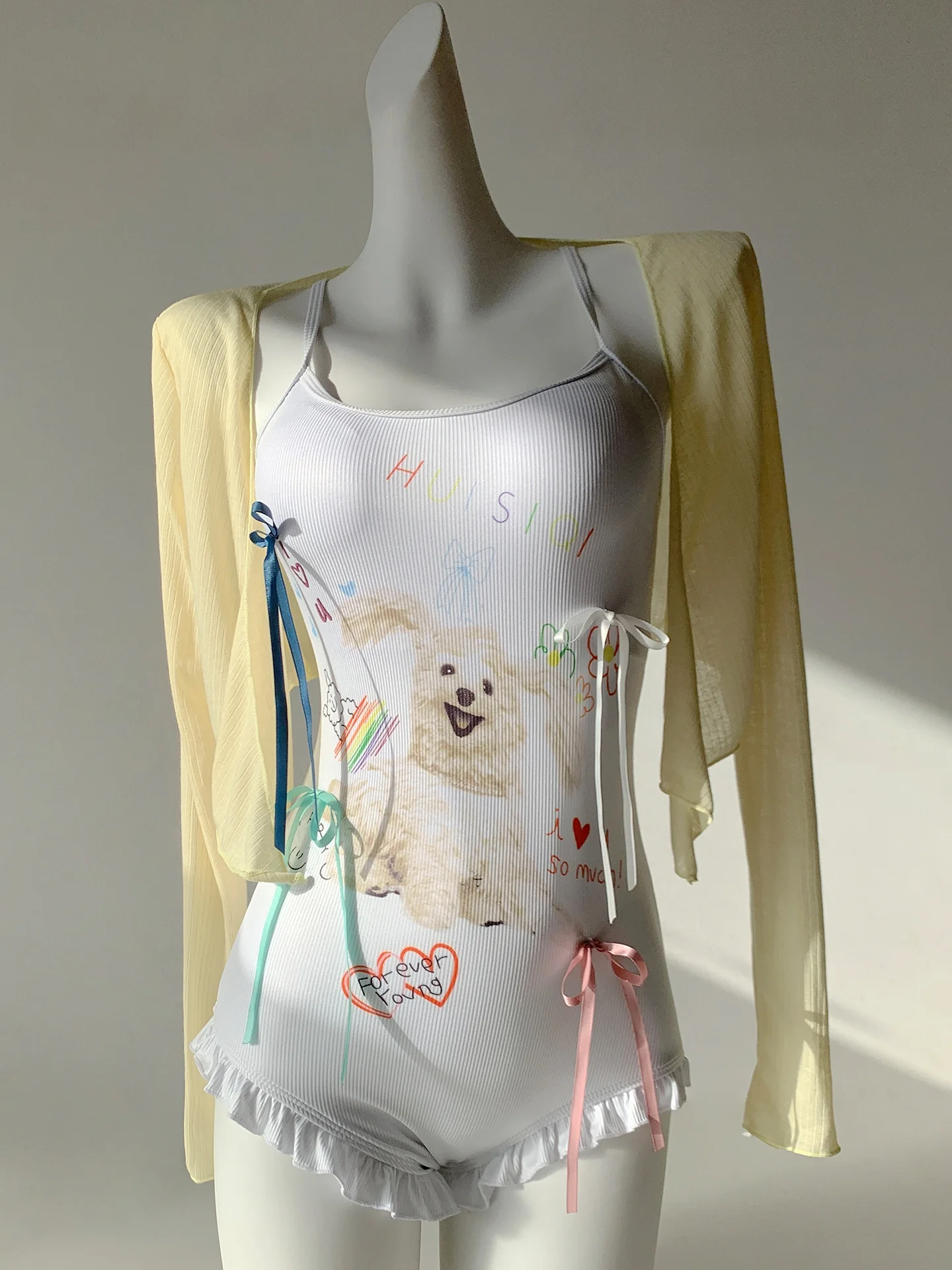 

Новый женский купальник-двойка с радужной лентой и милым бантом, для горячих источников