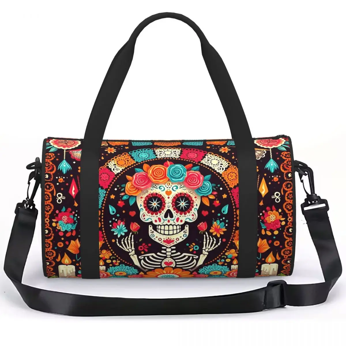 Mexican Skull Calavera Illustration Luggage Bag Multi-Functional Duffle Tote Bag Handbags Gym Bags Fitness Bag for Boys Girls
