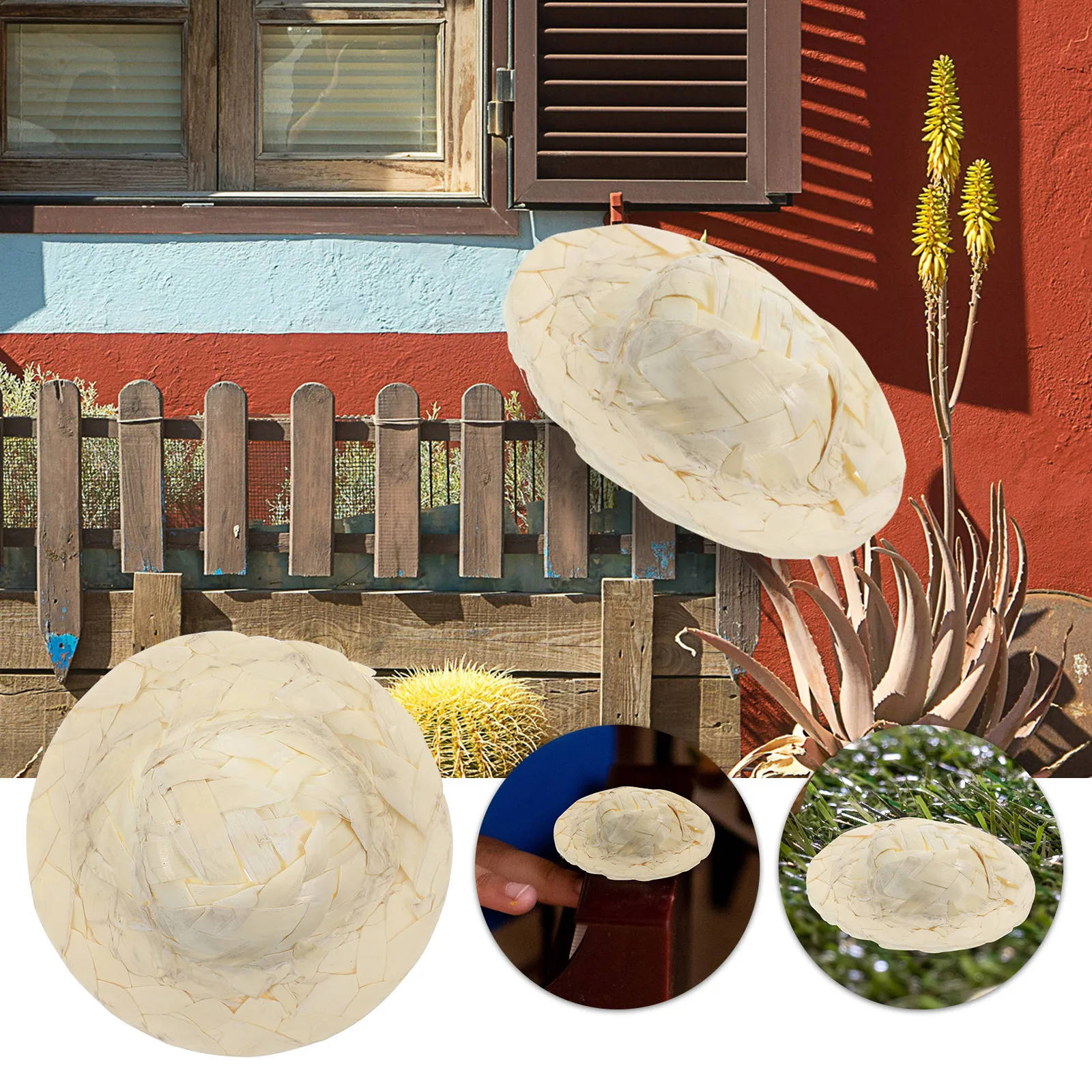 10Pcs Mini Straw Hats Tiny Woven Caps Home Decor School Project Photo Prop Accessory Mini Straw Hats Woven Hat Ornament