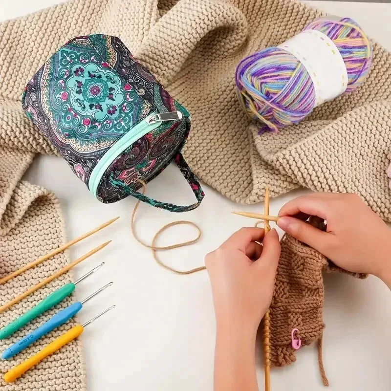 Häkel-Aufbewahrungstasche für den Haushalt, Garn-Strickwerkzeug, handgehaltene Aufbewahrungstasche, tragbares Aufbewahrungsrohr mit integriertem Fadenloch