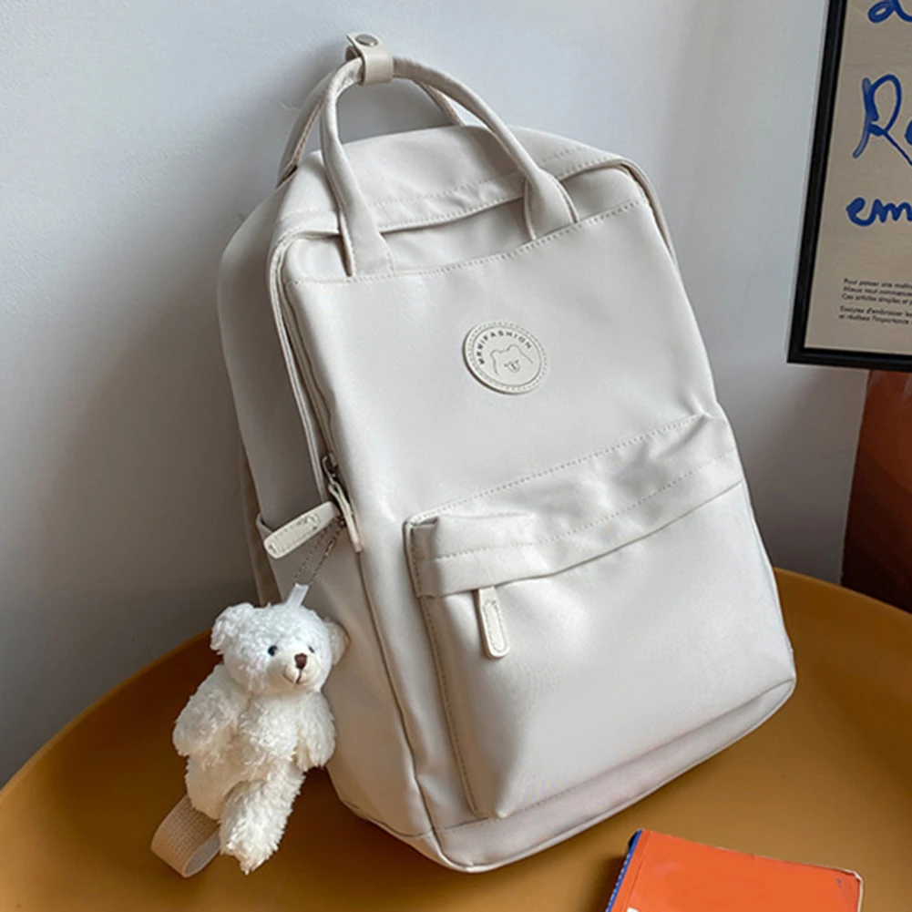 

Teens Casual Backpack Large Capacity with Plush Pendant Childrens Rucksack Solid Zipper for Work Camping Sports Travel Backpack