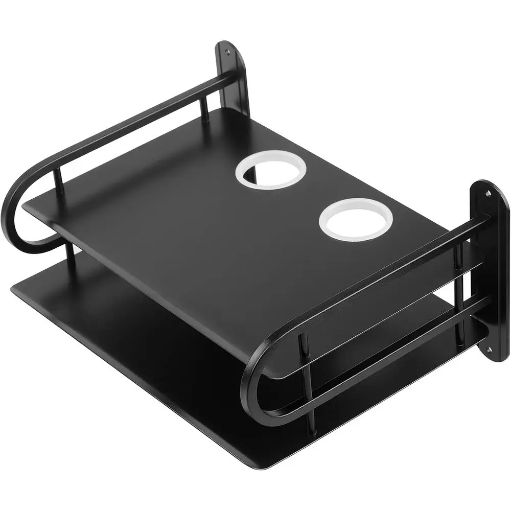 Black Metal Double Wire Router Storage Box/TV Set Box Shel Wall Hanging Plug Board Bracket Cable Storage Organizer (Small)