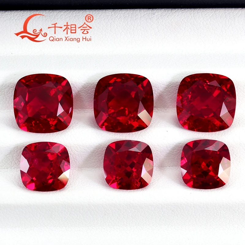 Pigeon Blood Red color lab created ruby cushion shape natural cut including minor cracks inclusions loose gem stone jewelry