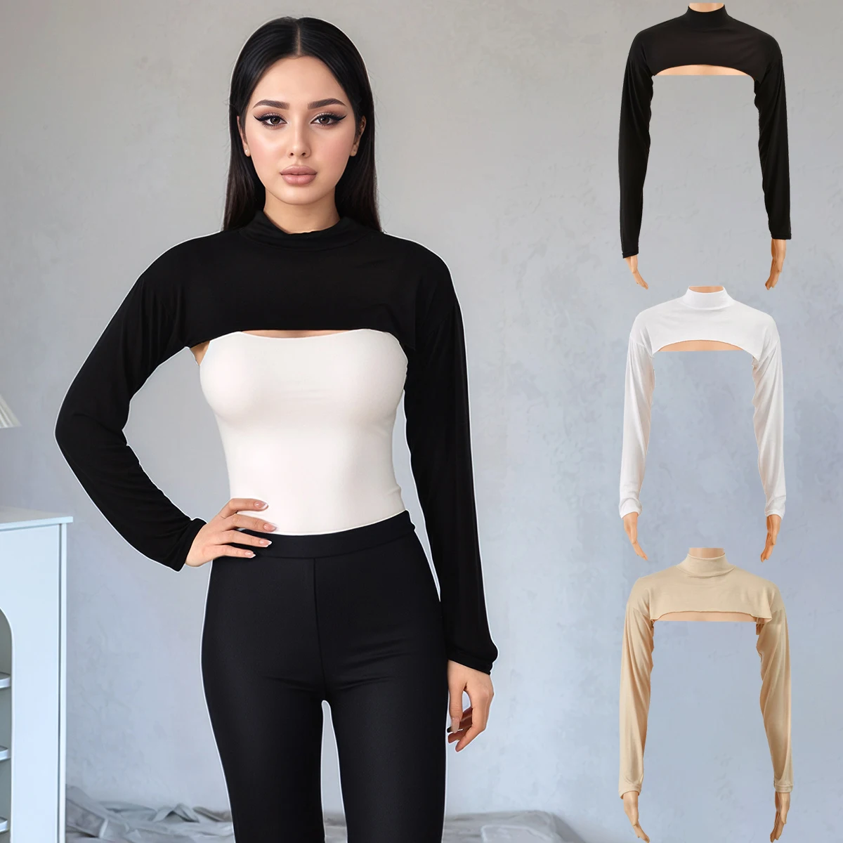 

3/шт. эластичный модальный хлопок с длинным воротником и рукавами, женский мусульманский длинный чехол на руку, нарукавник на плечо, солнцезащитный крем, рукава