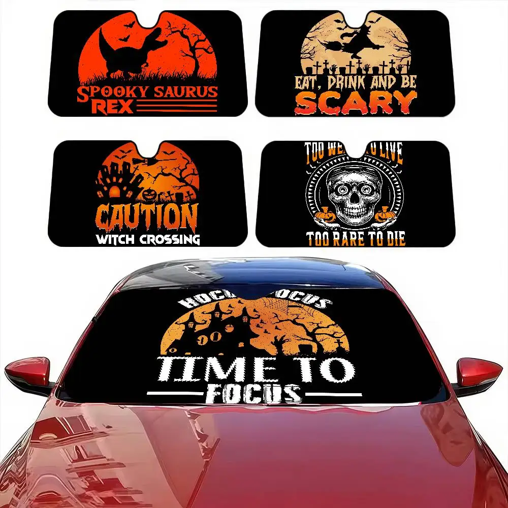 

Cartoon Halloween Skull/Ghost Car Windshield Sunshade - UV Reflector, Custom Universal Design, Foldable Summer Shield