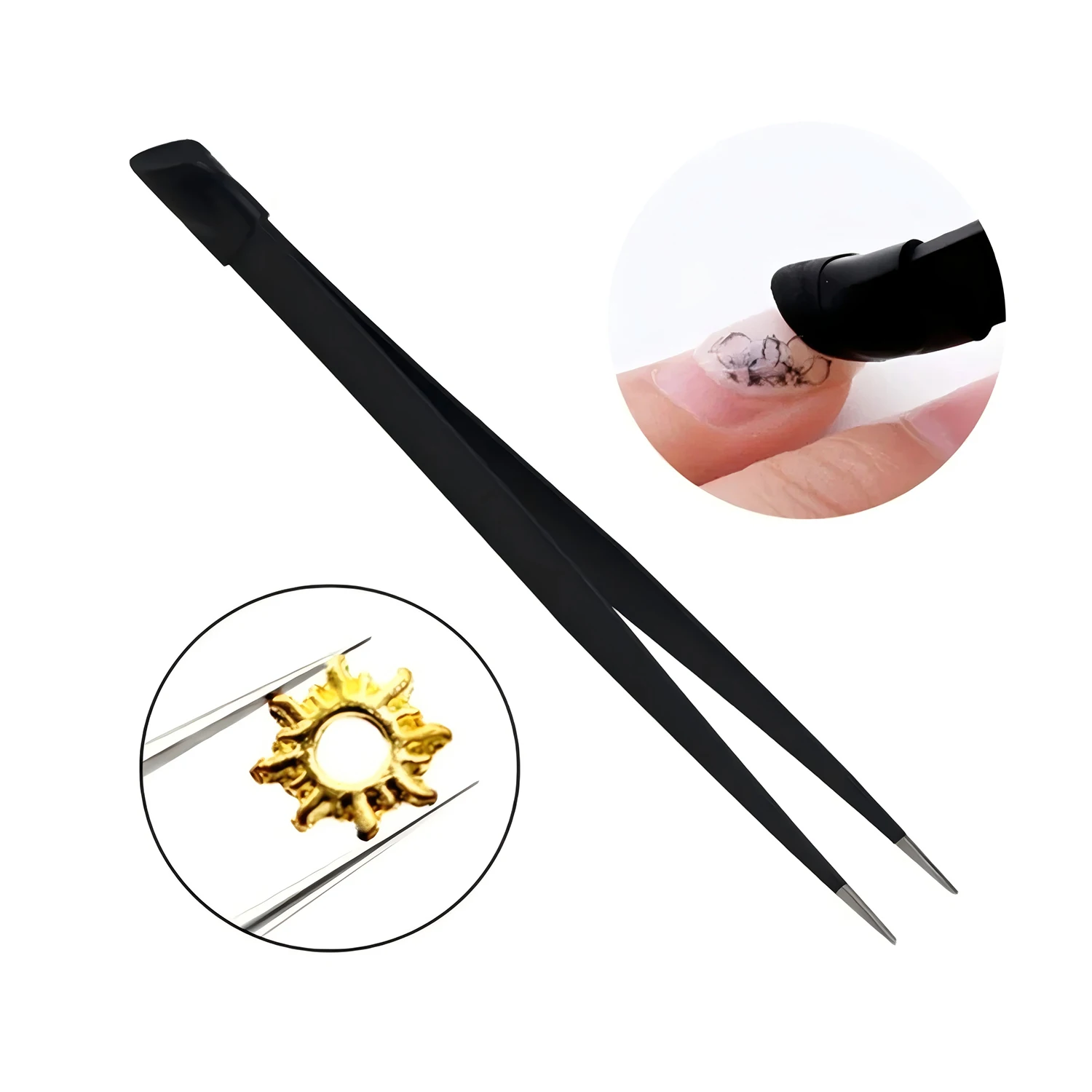 Stainless Steel Nail Tweezers with Silicone Pressing Head for Nail Art Decoration Stickers Rhinestones Picker Manicure Tools