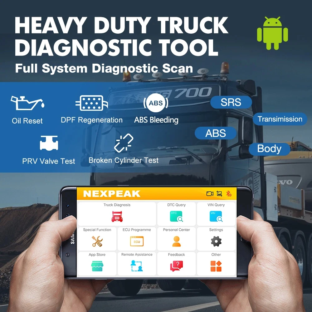 NEXPEAK K2 Heavy Truck Scanner Diagnostic Tool for Truck DPF Cluster Calibration Full System Trucks Tractors Diesel OBD Scanner