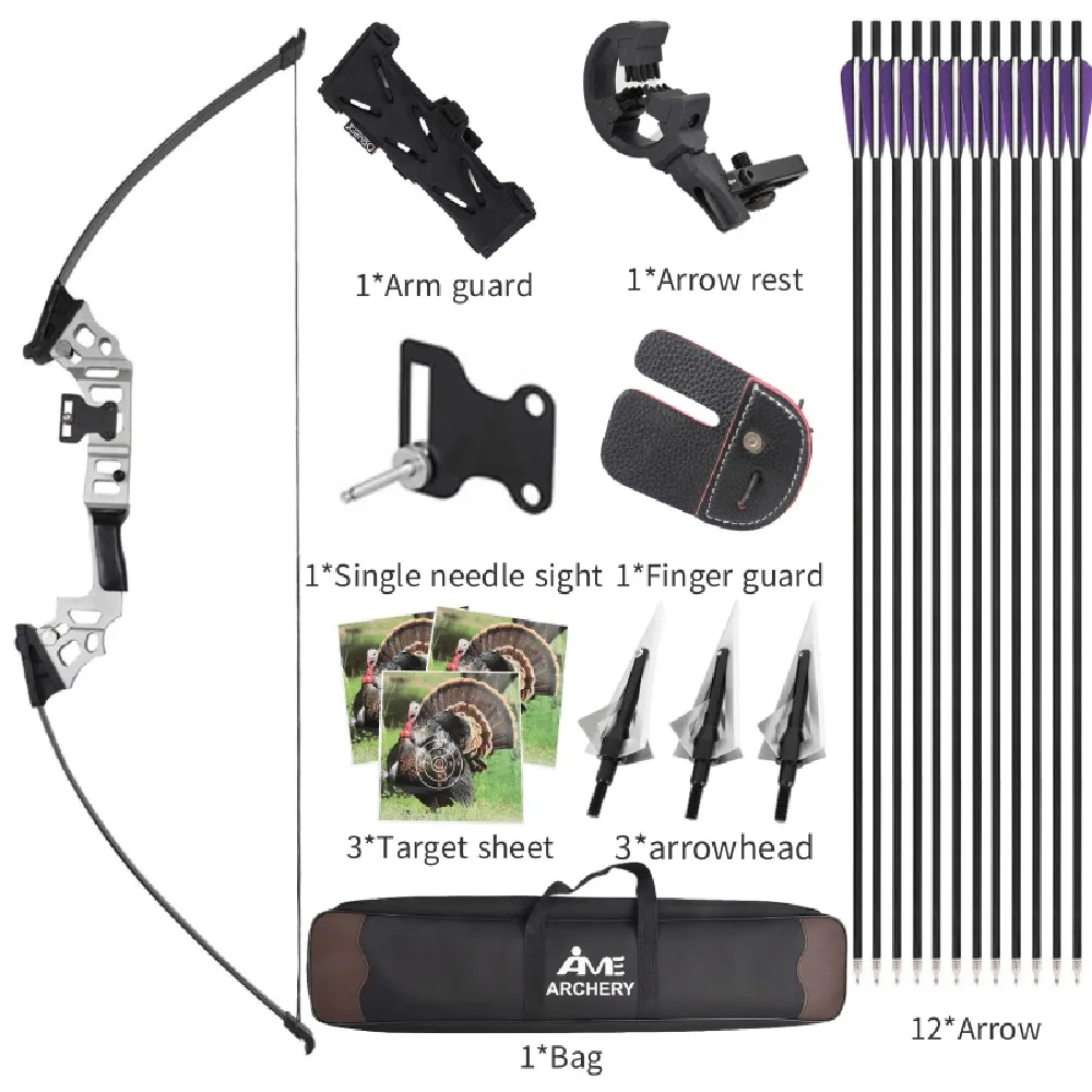 Recurve Bow Arrow Set for Adults 30-40LBS Right-Handed Carbon Arrows Included for Hunting Outdoor Target Archery Practice