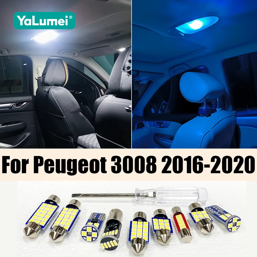 

Для Peugeot 3008 GT 2016-2020: Комплект из 14 светодиодных ламп для салона (светильники для чтения, зеркала, багажника) и аксессуары