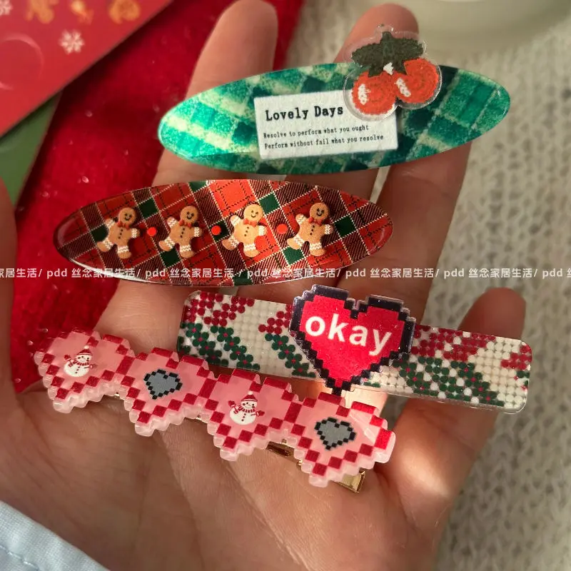 

Christmas Gingerbread Hair Clip Set Plaid Snowman Clip Cute Hair Accessories for Women Christmas Gift for New Year Party Favors