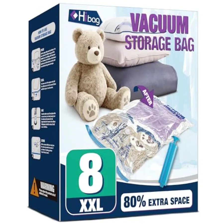 

XXL 47''X3'' Vacuum Storage Space Bags Extra for Blanket Bedding Comforters with Hand Pump 8 Pack