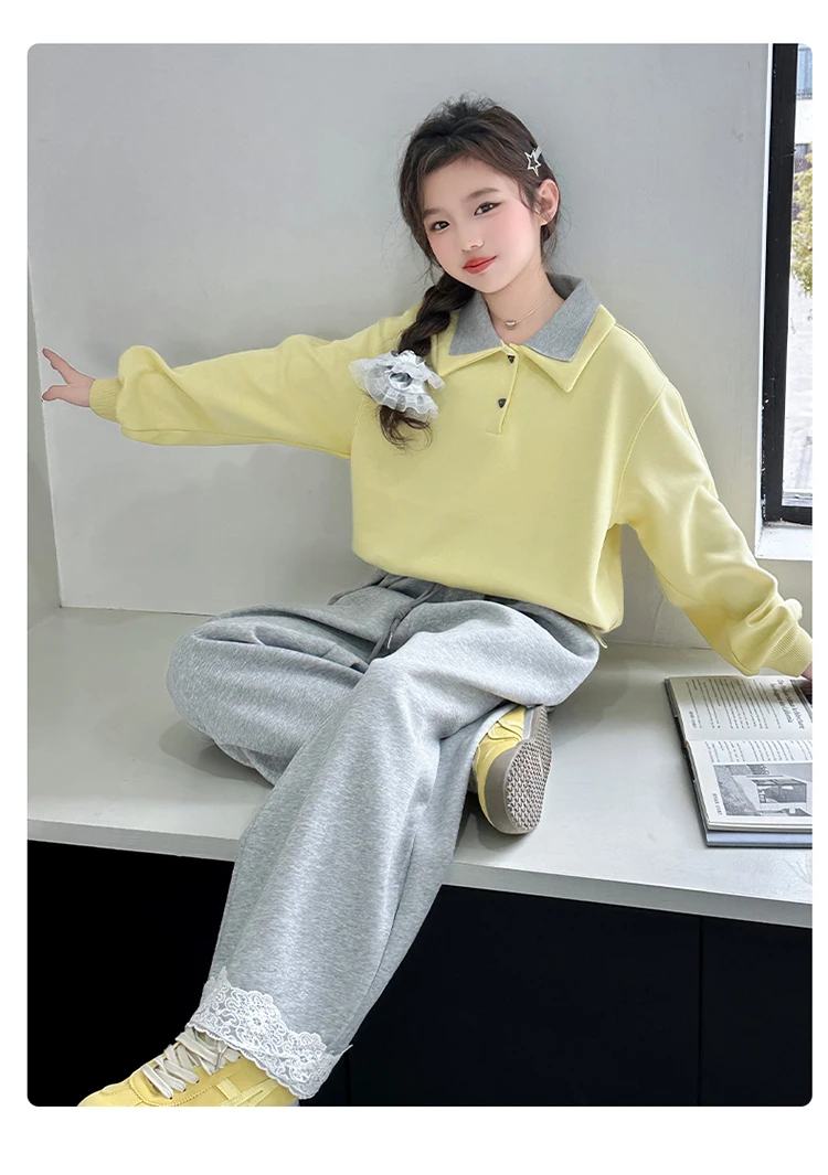 

Girls' Spring and Autumn Outfit 2025 New Stylish Children's Fashion Sweatshirt for Older Girls Autumn Casual Two-Piece Set