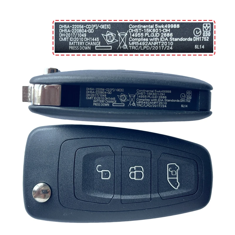 

TXK018083-1 Aftermarket 3 Button Key For Ford Transit Flip Remote Key Fob 434MHz 49 Chip HITAG Pro Chip GK2T-15K601-AB/AC