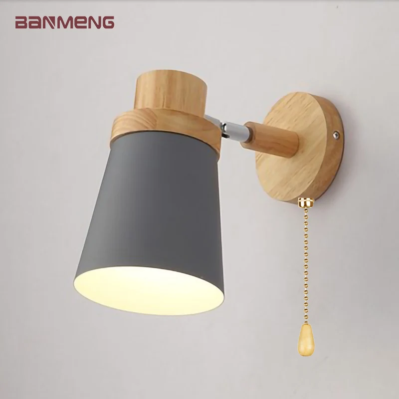 

Nordic modern E27 LED wall lamp iron and wood adjustable sconces light indoor home kitchen bedside bedroom decoration livingroom