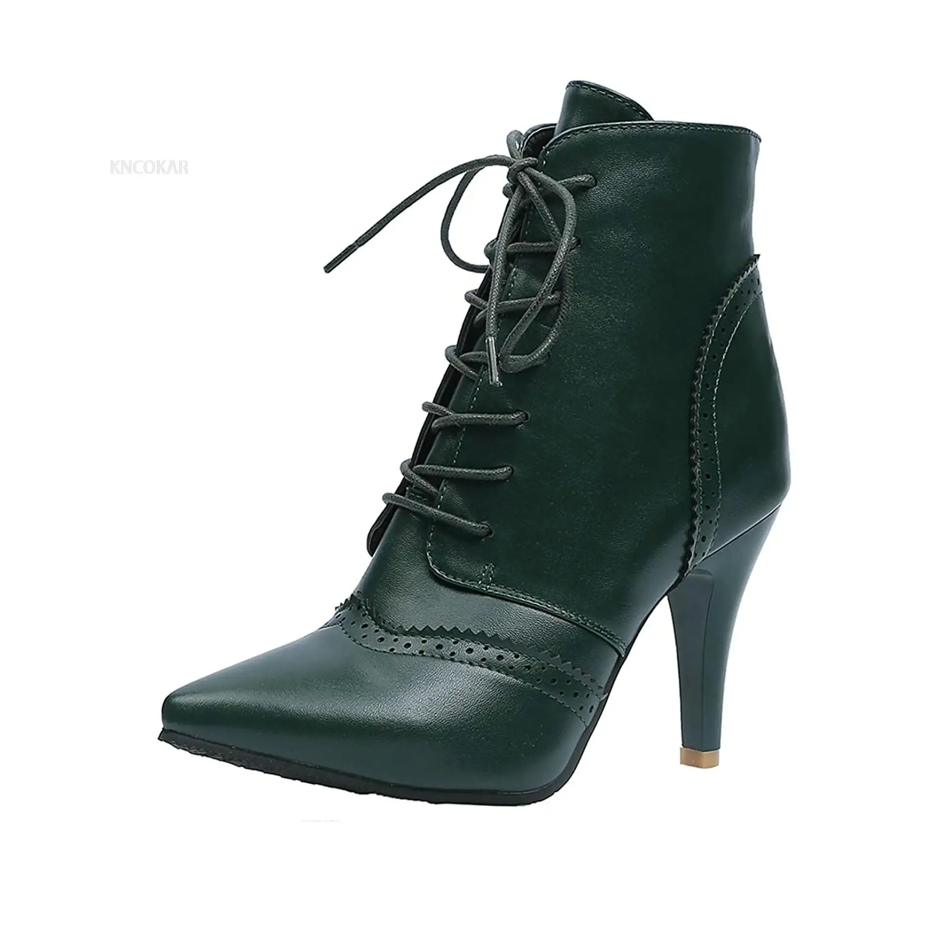 Autumn and Winter Retro Fashion Pointed High Heel Short Boots with Hollow Burnout Craft Women\'s Shoes