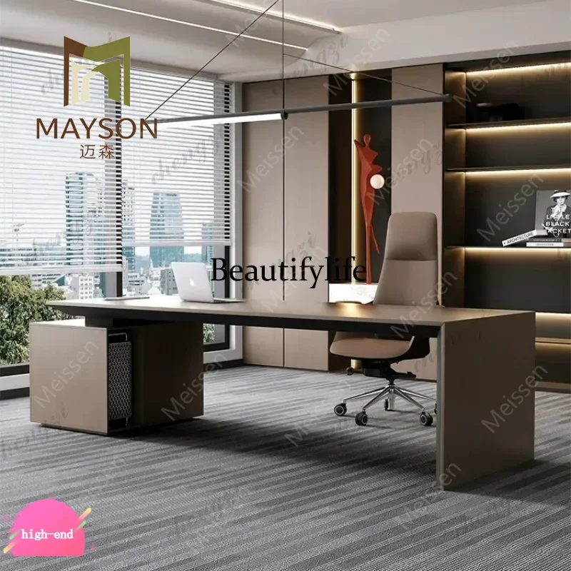 Boss desk, simple modern office, light luxury, high-end sense, large desk office, president's desk and chairs