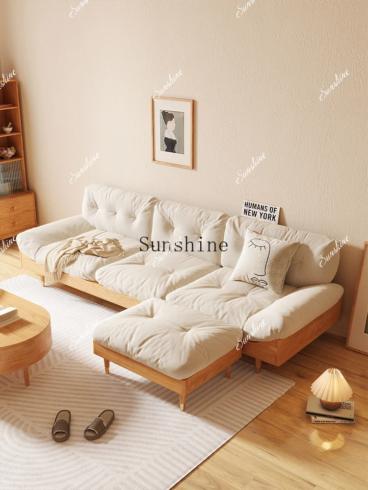 Small apartment cloud solid wood Nordic cream wind log wind three-person sofa  FT