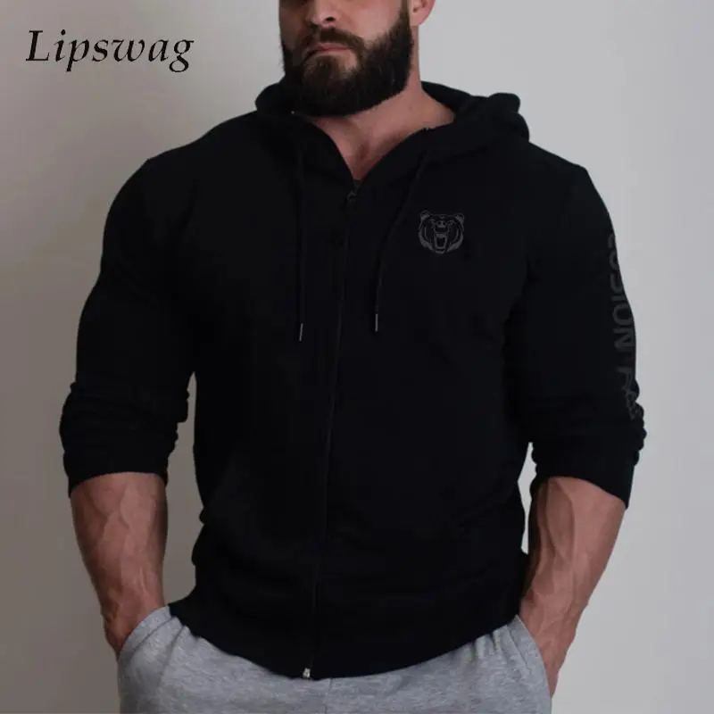

Fashion Zip-up Hooded Cardigan Mens Gym Muscle Training Slim Sweatshirt Men Jackets With Hooded Casual Long Sleeve Hoodie Coats