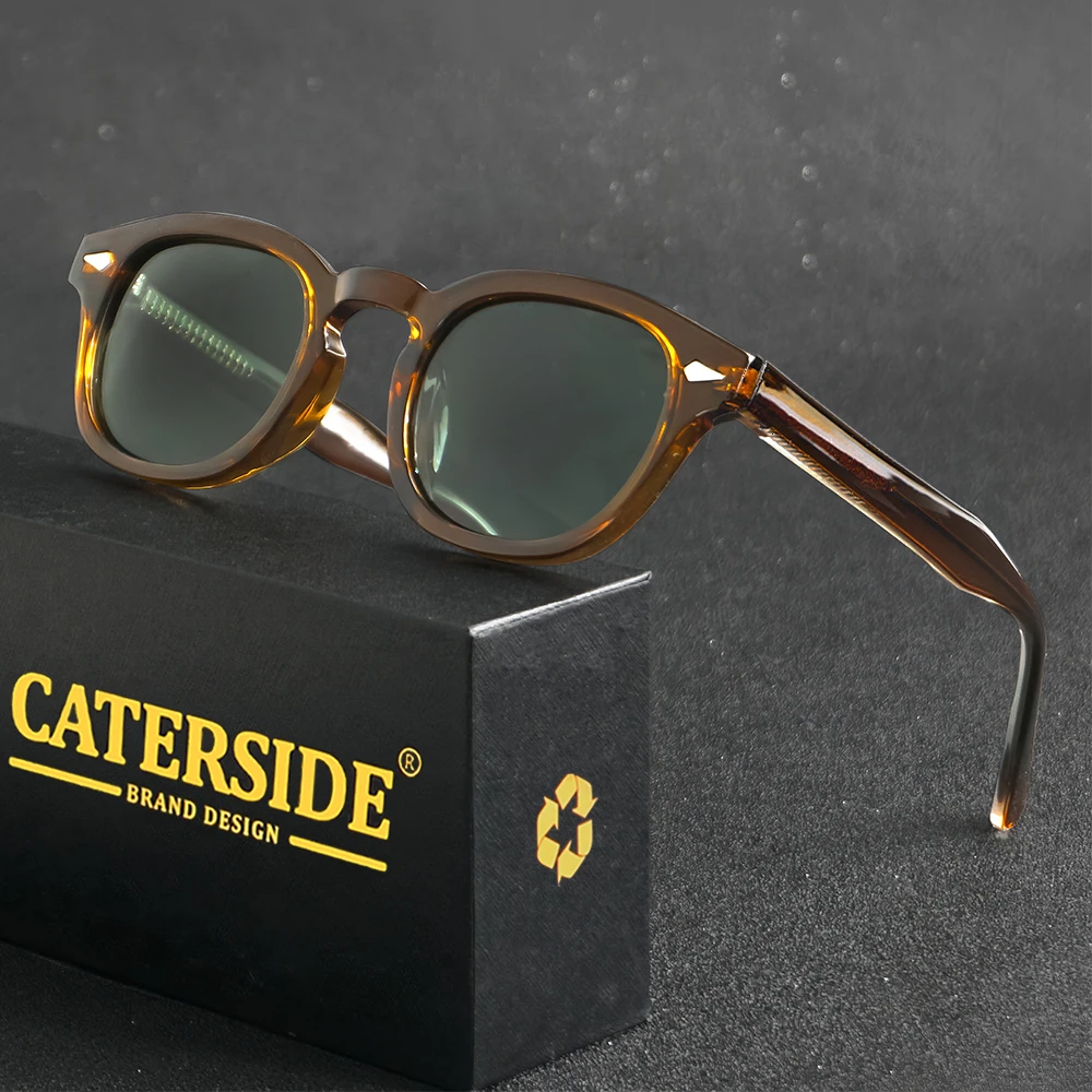 CATERSIDE Retro Men Sunglasses  Round Punk Propionic Acid Pin Temple Luxury Sun Glasses Women Sports Leisure Party Eyewear UV400