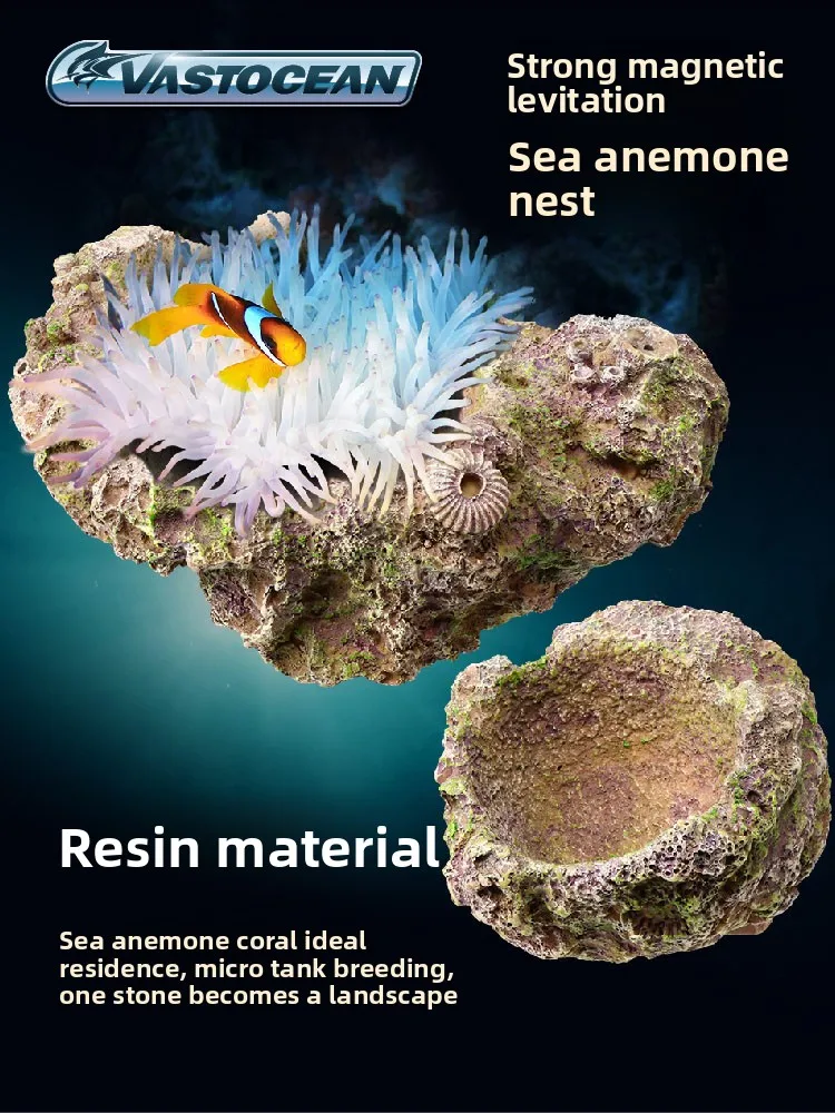 

VASTOCEAN Magnetic Anemone Cave, Resin Anemone Nest - Floating Holder for Bubble Tip & Carpet Anemone, Saltwater Aquarium Decor