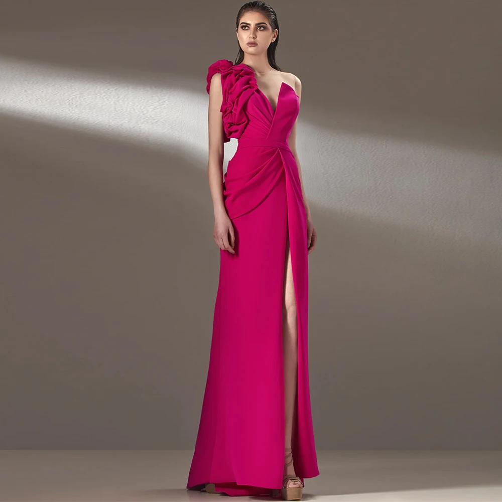 

Индивидуальные современные трикотажные вечерние платья с v-образным вырезом на одно плечо, классические вечерние платья на молнии сзади со складками и боковым разрезом для особых случаев