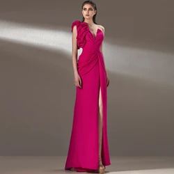 Soft Jersey Evening Dress Customized Modern V-Neck One Shoulder Prom Dresses High Quality Zipper Back Formal Occasion Gowns