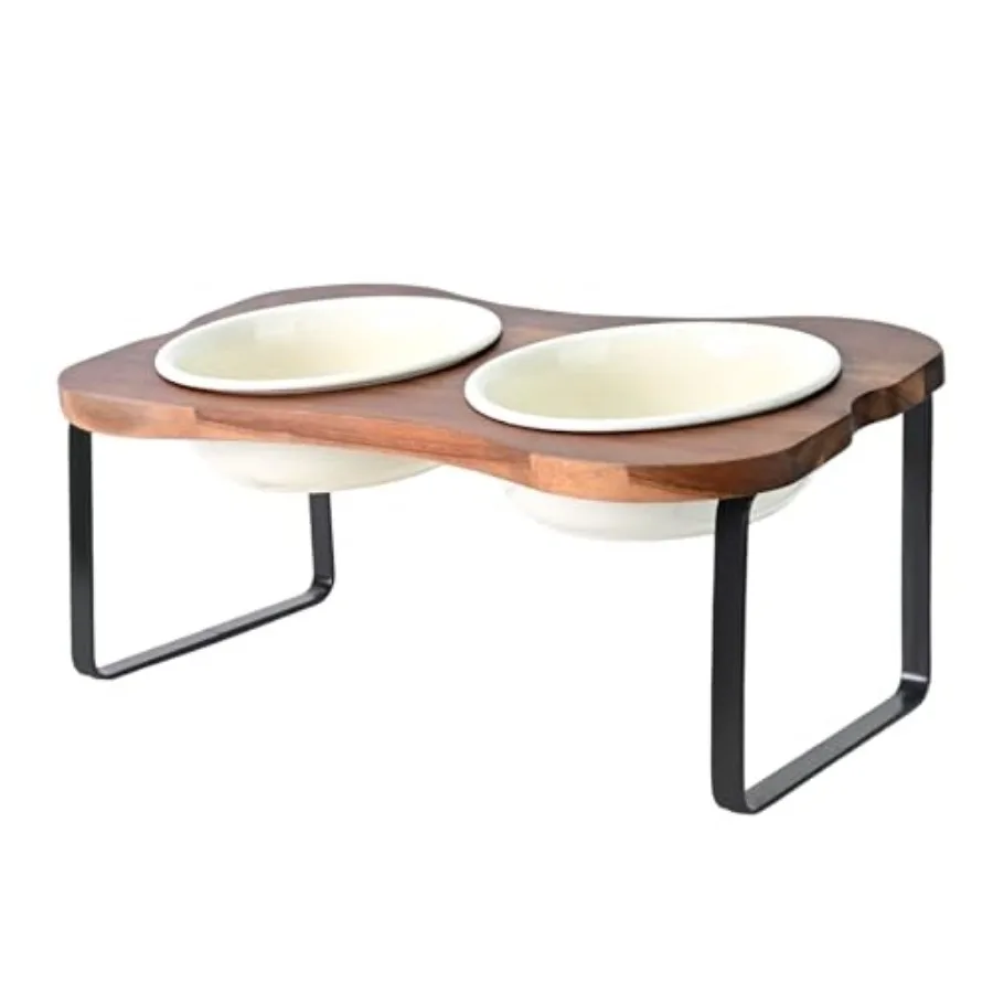 

Ceramic Elevated Tilted Dog Bowls Bone-Shaped Raised with 2 Height Iron Stand 6.9'' Dog and Cat Food Water Bowls Set Non-Slip f