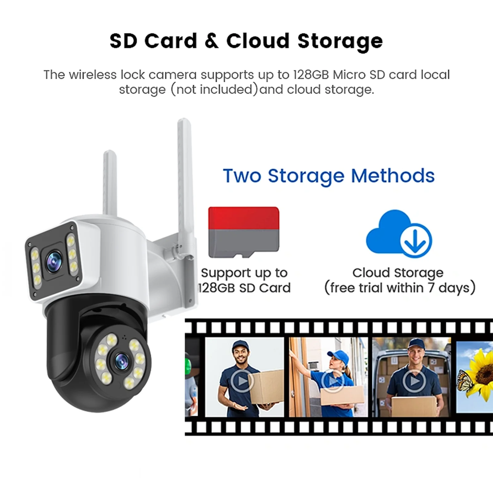 Caméra de surveillance IP WiFi 5G 8MP PTZ, dispositif de sécurité sans fil, avec 4 écrans, vision nocturne, détection humaine et suivi audio