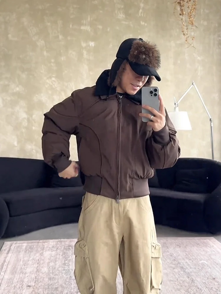 

Мужская куртка с воротником из меха ягненка в американском деконструированном стиле, теплая хлопковая зимняя одежда из высококачественного хлопка