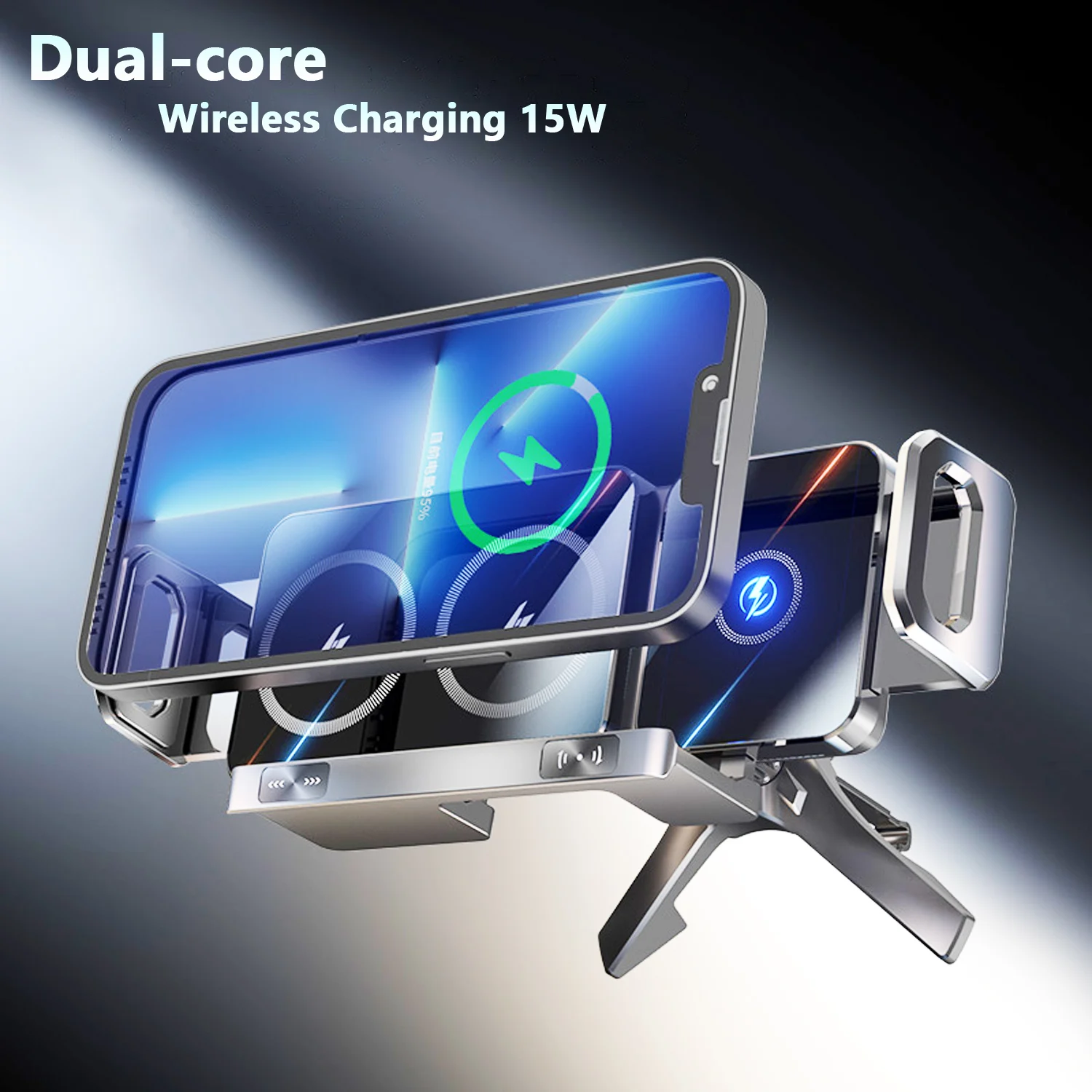 Dual Coil Faltbare Telefon Halter Auto Drahtlose Ladegerät Universal Auto Telefon Halterung Schnelle Lade Für Samsung iPhone Xiaomi Z Fold – Detail 13