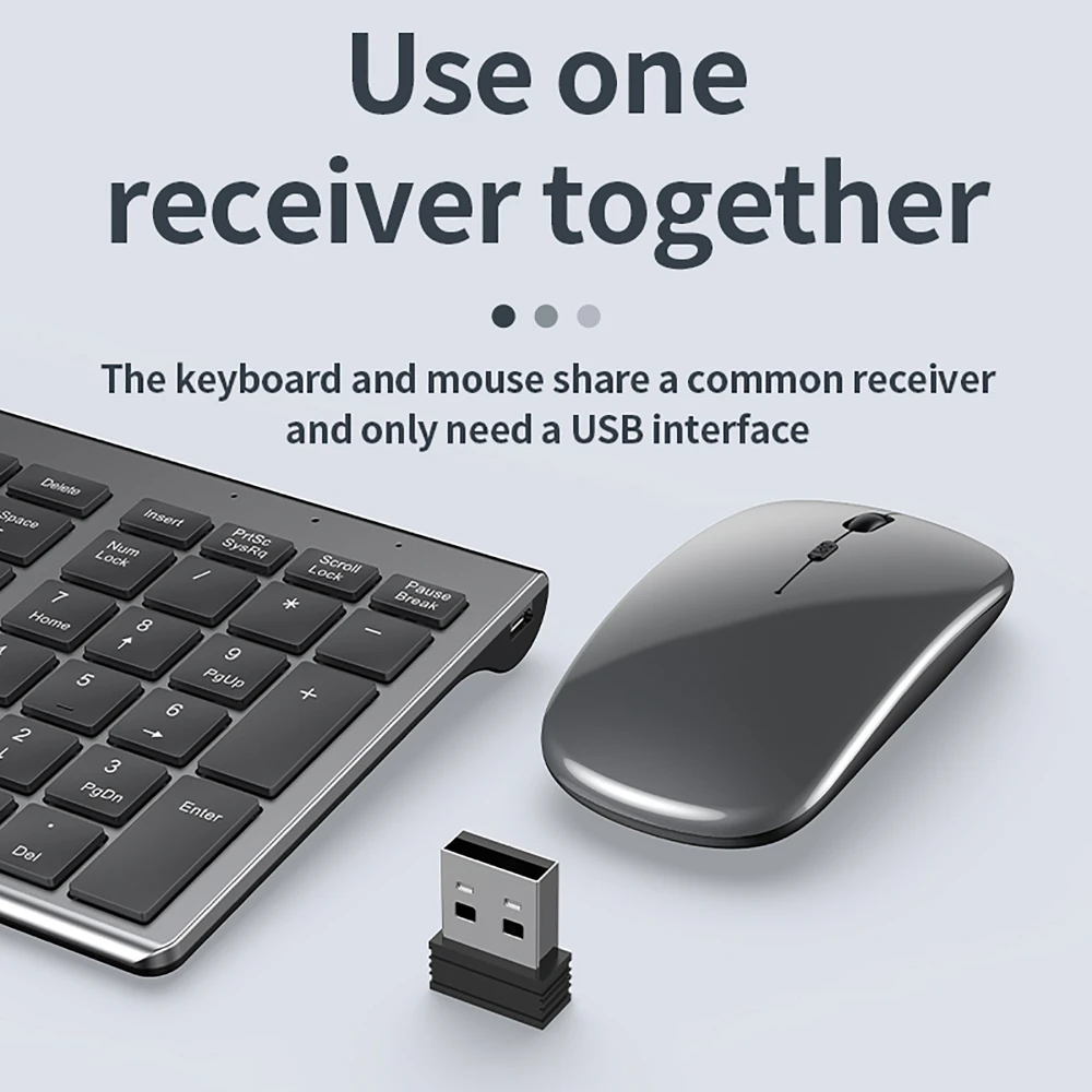 2.4G Wireless & Bluetooth Keyboard Mouse Set Rechargeable Ultra-thin Computer Office Gaming Silent Slim Keyboard Mouse for iPad
