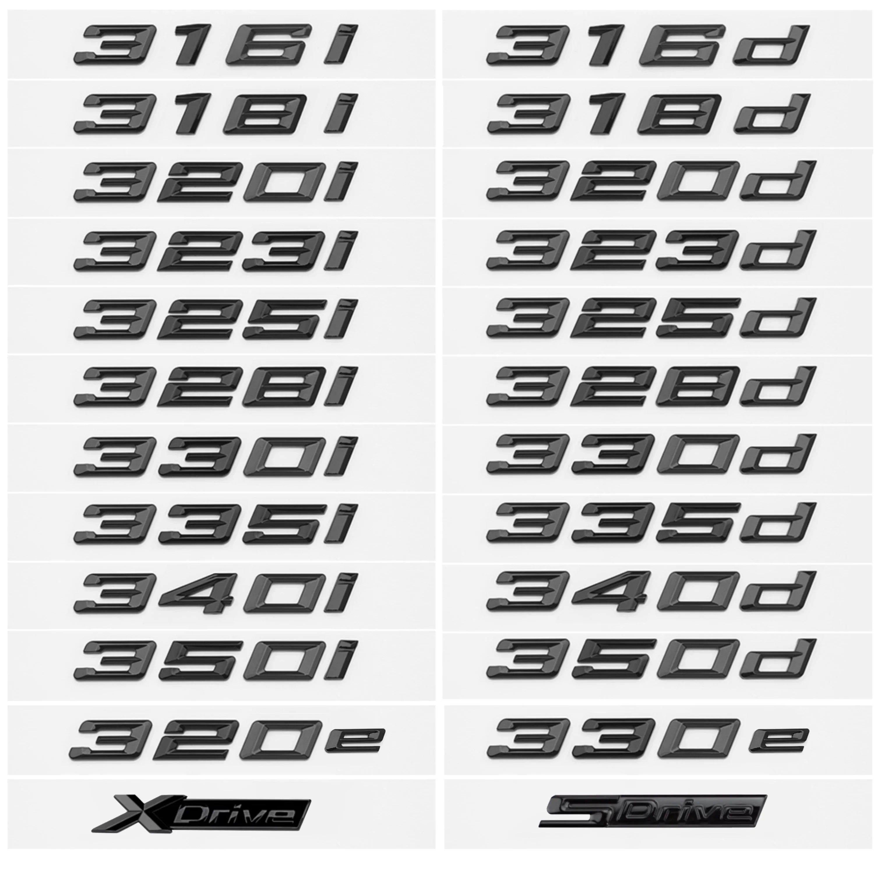 Glossy Black 320i 320d 320e 325d 328d 330i 330d 330e 335d 340d Emblem Sticker for 3 Serie E90 E91 E92 F30 F31 F34 F35 G20 G21