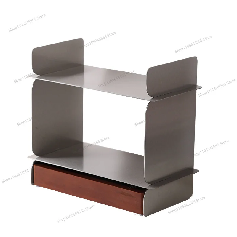 For Stainless Steel Double-layer Coffee Cup Storage Rack Walnut Drawer Style Storage Box