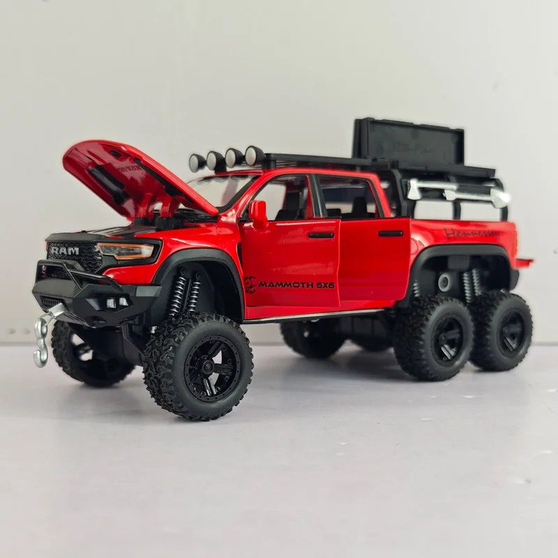 1:32 Dodge Tyrannosaurus Rex alloy car model off-road vehicle acousto-optic pull back boy door can open children's toy car gift