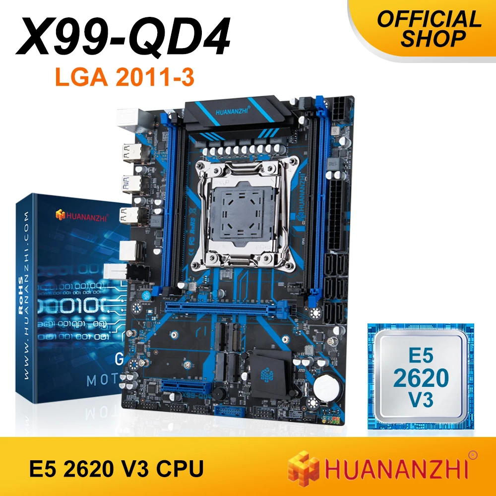 

HUANANZHI X99 QD4 LGA 2011-3 XEON X99 Motherboard with Intel E5 2620 V3 support DDR4 CPU Kit Set NVME