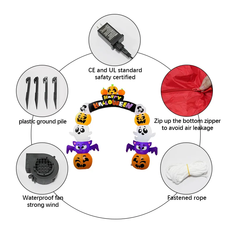 2.4M Halloween Inflatable Arches Pumpkin Skull Ghost with LED Lights Inflatable Model Party Gifts Indoor Outdoor Halloween Decor