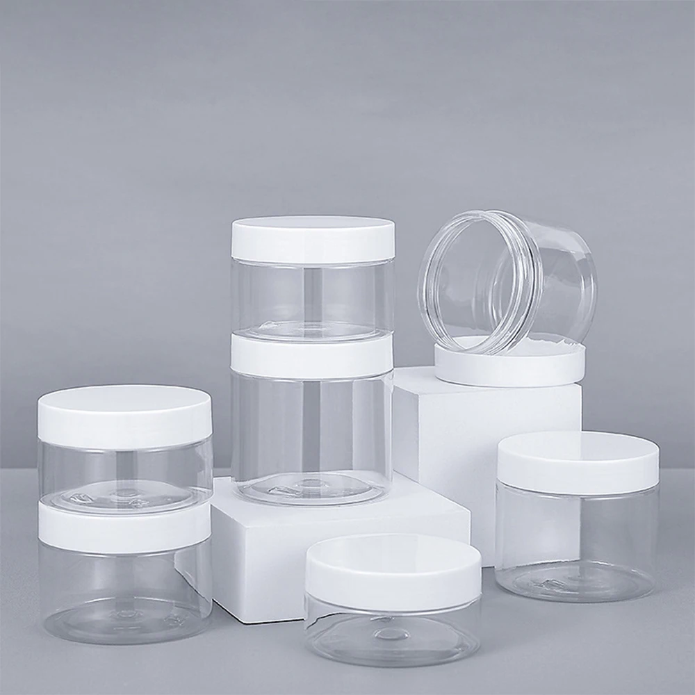 

20pcs 250ml 200ml 150ml 100ml 50ml Face Cream Jar Empty Plastic Cosmetic Makeup Bottle Transparent Storage Container Travel