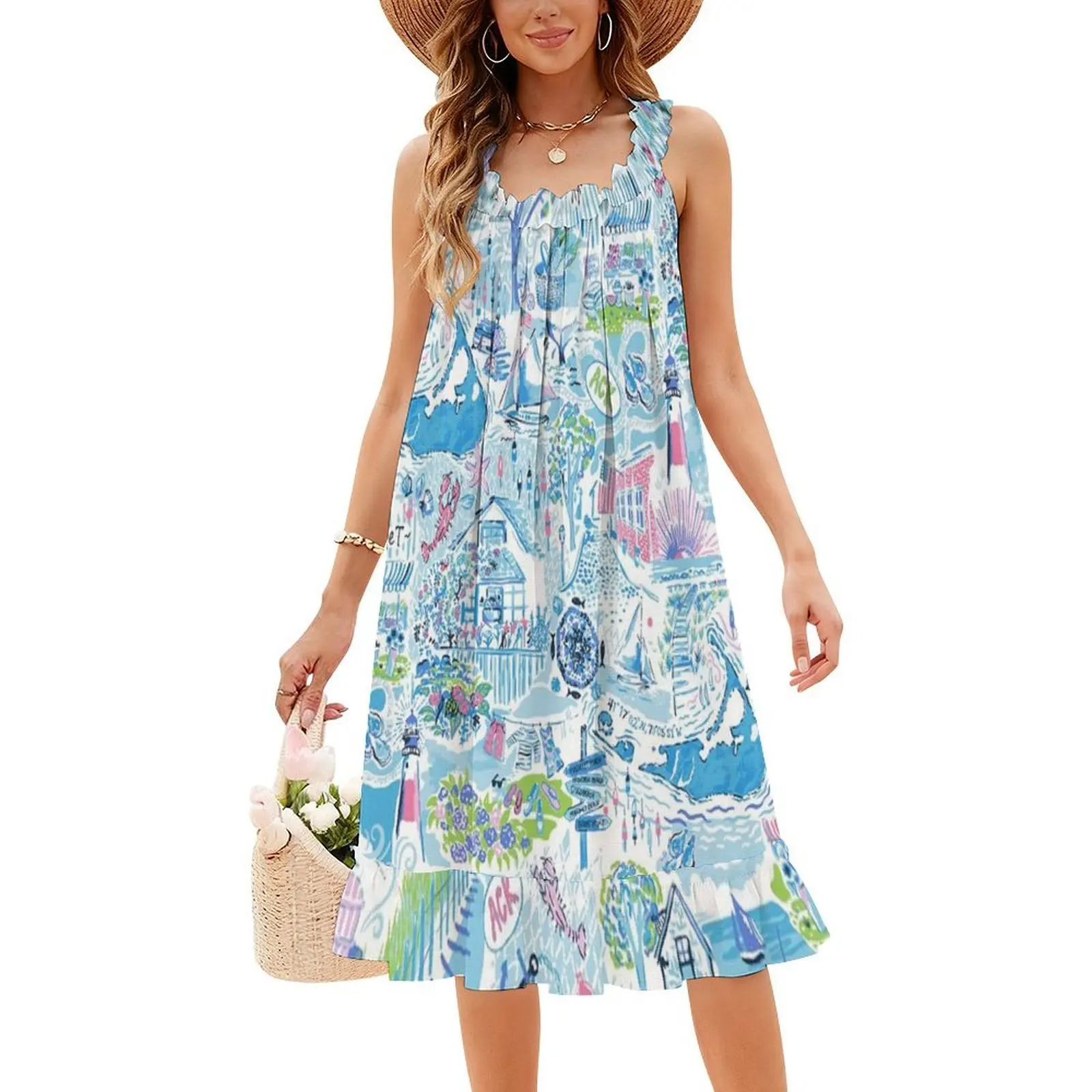 فستان Loves Lily Sea Floral Smock للنساء للربيع والصيف فستان كاجوال للحفلات وحقيبة المحفظة وفساتين الحفلات