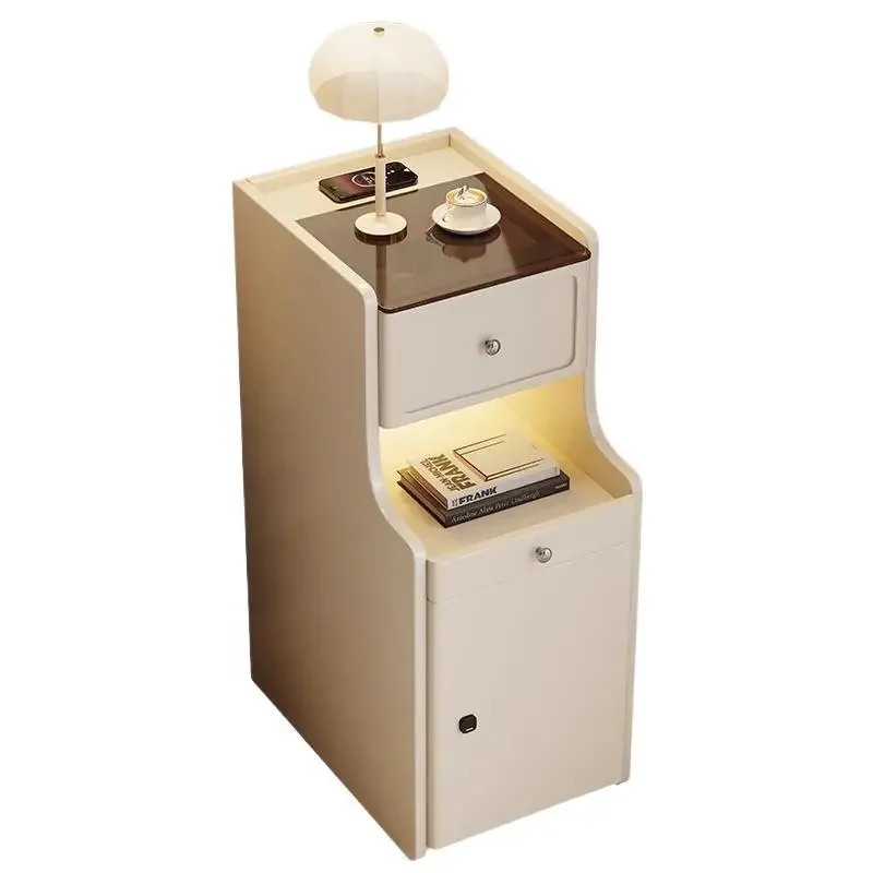 All solid wood intelligent fingerprint lock with lamp, simple modern cream wind bedroom, small apartment bedside table