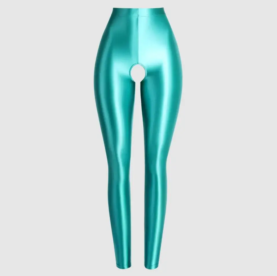 MJINM-Women's Sexy Tights, Pantyhose Jeggings, High Waist, Spandex, Elastic, Shiny, Glossy, Open Crotch, Jeggings