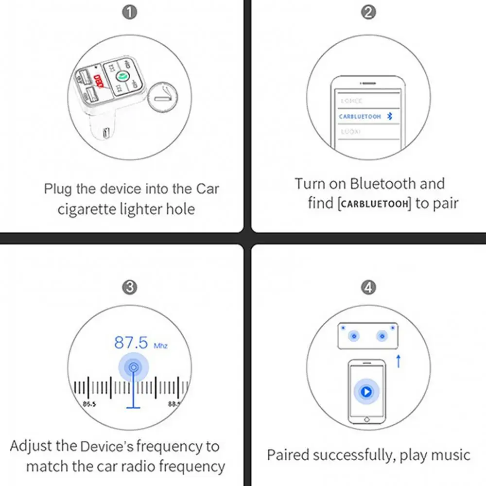 무선 듀얼 USB 차량용 변조기 FM 키트, 블루투스 5 0 MP3 핸즈프리 충전기, 차량용 단식 송신기