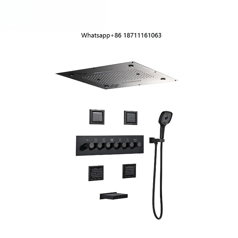 Minimalist Brass Waterfall Shower Set Concealed Embedded Digital Display Side Spray Ceramic Hotel Use Brushed Faucets