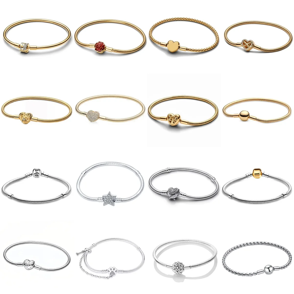 

New 925 Silver 17-20CM Snowflake Heart-shaped Five Pointed Star Snake Shaped Bracelet Fit For Women's DIY High-end Party Jewelry